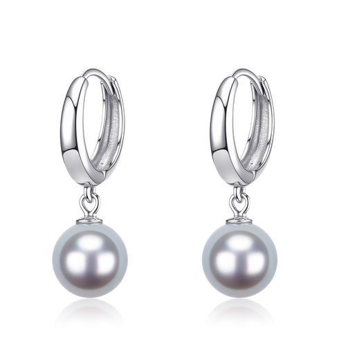 7-8mm Silver Blue Akoya Pearl Hoop Earrings